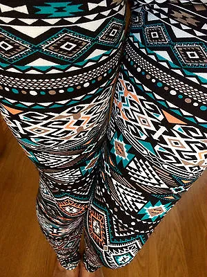 PONTI Mint Orange Navy Bordo AZTEC TRIBAL Leggings Pants Thick Polyester S M L • $6.49