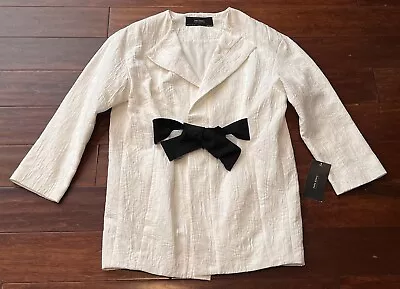 Zara Basic Embossed Jacquard White Black Women's Medium Belted Blazer Jacket NWT • $41.24