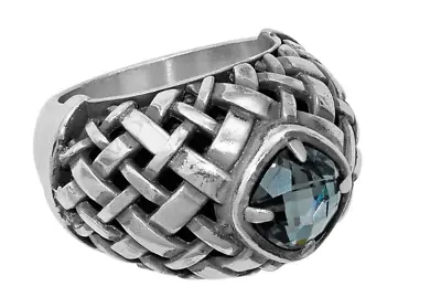 $34.95 • Buy Brighton Cafe De Paris Figaro Basket Weave Swarovski Crystals Silver Ring NWT