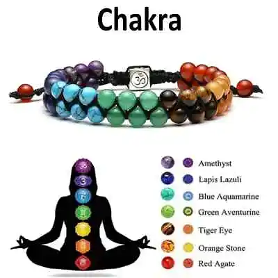 7 Chakra Bracelet Crystal Gemstone Natural Stone Jewellery Beads Healing Yoga • £4.99