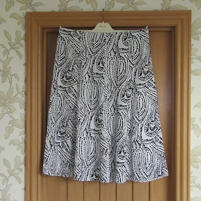 Saloos Smart White Black Print Panel Midi Flared Skirt Linen Viscose Uk 18 • £8