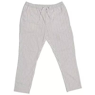 Mens Pants Joggers Beige Striped Cotton Drawstring Loose Casual Beach Large • $34.99