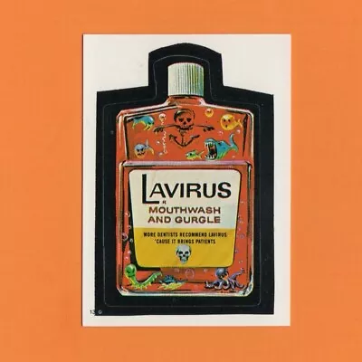 1986 Wacky Packages Lavirus #13 Topps Mini Album Sticker Lavoris Mouthwash Spoof • $2.49