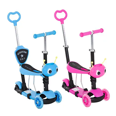 5-in-1 Kids Kick Scooter 3-wheel Walker Ride-on Walker W/ Removable Seat • £39.99