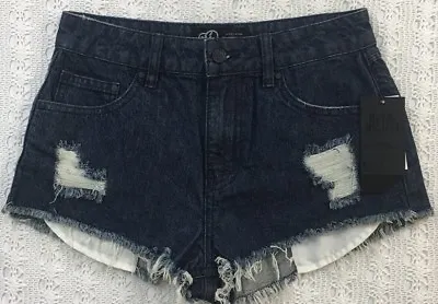 METAL MULISHA Denim Ripped Frayed Strutter Short Shorts Size 3 NWT Blue Jean $42 • $17.55