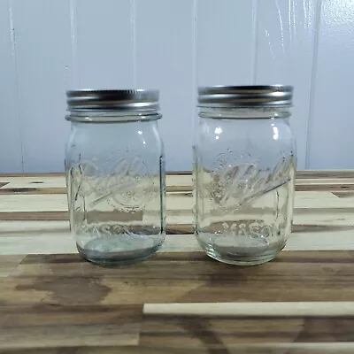 Lot Of 2 VINTAGE MASON BALL Jars 16oz. Blue & Clear Glass Food Canning Jar Set • $20