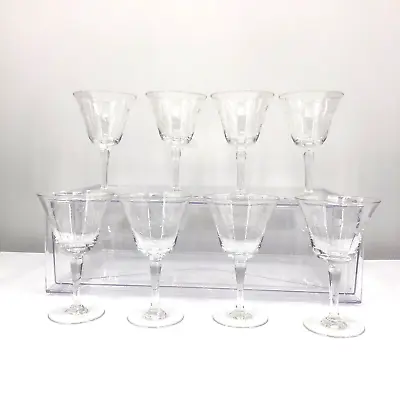 Vtg Cordial Stem Glasses Etched Dots Leaves Clear Glass Set Of 8 Barware 4.25  • $29.99