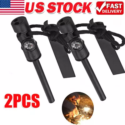 2x Fire Starter Flint Steel Striker Survival Kit Ferro Rod Outdoor Camping Tool • $9.99