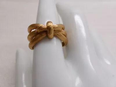 Crown Trifari X Knot Ring Textured Gold Tone Split Shank 3 Band Vintage Size 7.5 • $29.99