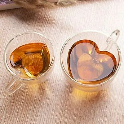 £10.95 • Buy Double Walled Heart Shaped Glass Coffee Cups Heat Resistant, 240ml / 300ml