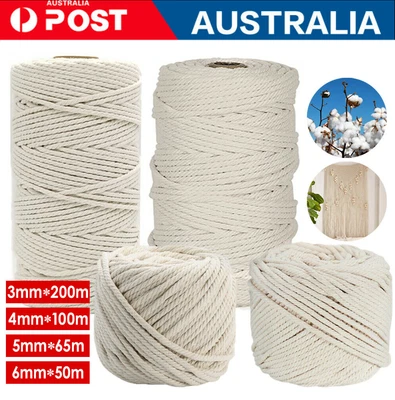 $15.49 • Buy 3/4/5/6mm Natural Cotton Twisted Cord Craft Macrame Artisan Rope Weaving Wire AU