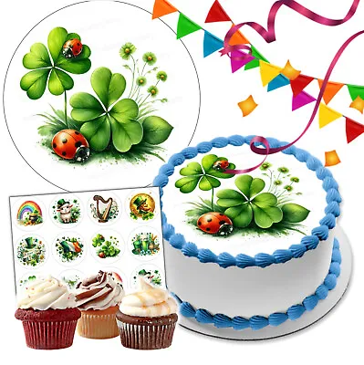 St Patrick's Day Cake Picture Muffin Party Decorative Gift Cloverleaf Ladybug New • £6.72