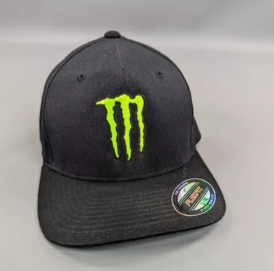 Monster Energy Drink Hat Black Fitted Stretch FlexFit Baseball Cap Size L XL • $28.95
