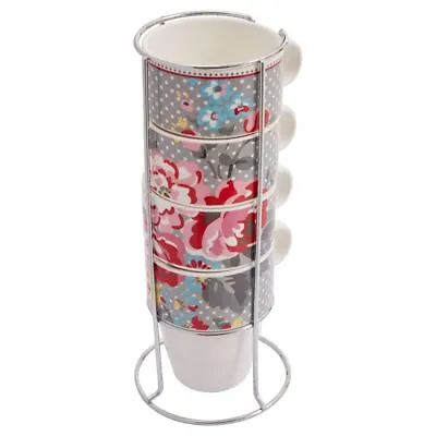 £11.95 • Buy Set Of 4 330Ml Pippa Stackable Asst Bone China Mugs With Chrome Stand Easy Clean