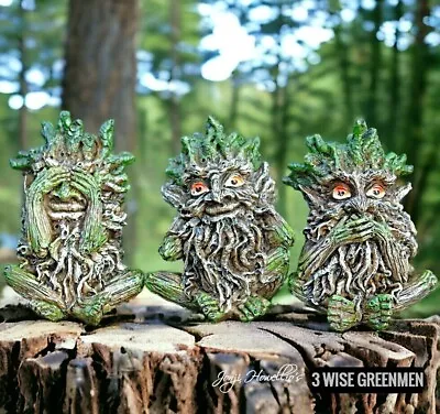 Three Wise Green Men See Hear Speak No Evil Forest Men Tree Ent Garden Ornaments • £17.90
