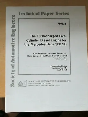 1978 Mercedes Engine 300 SD Technical Paper OM 617  • $14.94