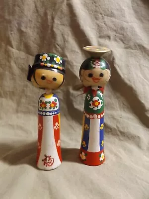 Vintage 5.5  Hand Painted Bobble Head Asian Girl Dolls Souvenirs? Mid-century? • $5.99