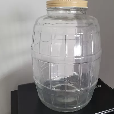 Vintage LARGE Glass Pickle Jar Barrel Style ~ 13” Tall With Lid • $12.99