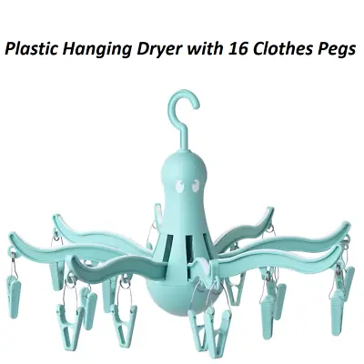 16 Thickened Clip Laundry Sock Underwear Hanger Dryer Rack Ceiling Airer Plastic • £8.49
