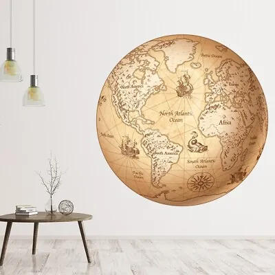 Vintage World Map Globe Wall Sticker WS-50610 • £10.98