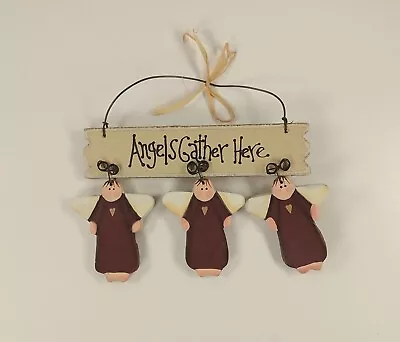 Vintage  Angels Gather Here  Wooden Wire Hanger Christmas Ornament Decoration • $4