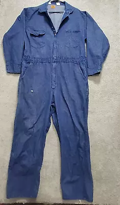 Vintage Wrangler Big Ben Coverall Blue Men's 46 Denim Long Sleeve Distressed • $42.74