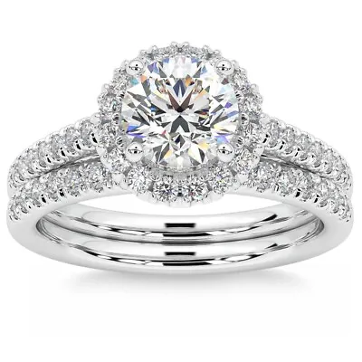 F/VS 1.50Ct Halo Diamond Engagement Wedding Ring Set 14k Gold Lab Grown • $999.99