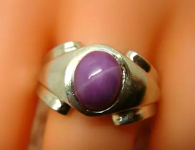Cabochon Violet Star Sapphire Ring Men's Vintage 1970s 14K White Gold - Sz 9.75 • $799