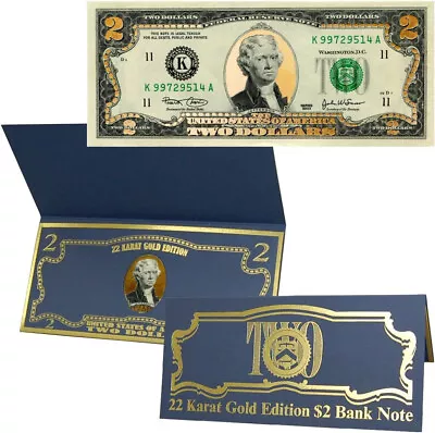 22k Gold Layered Uncirculated Two Dollar Bill - Special Edition Collectible • $19.95