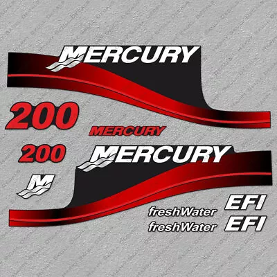 Mercury 200hp EFI FreshWater Outboard Engine Decals RED Sticker Set • $55.79