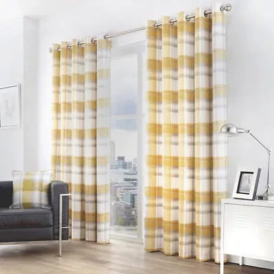 Ochre Balmoral Check Traditional Country Tartan Lined Eyelet Ring Top Curtains • £46.99