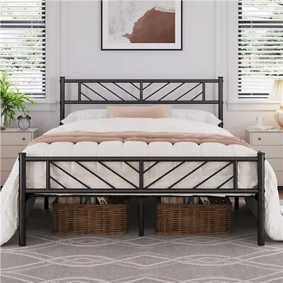 Single/Double/King Metal Bed Frame Bed Platform With Arrow Design Headboard Home • £49.89