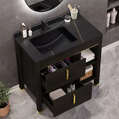 36'' Bathroom Vanity With Basin Sink Bathroom Cabinet With 2 Drawers Storage Set • $260.99