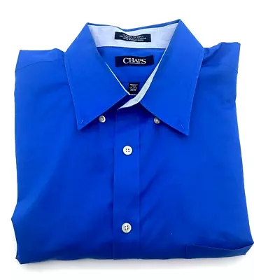 Chaps Men's Dress Shirt Blue 17-17.5 Classic Fit Oxford 34/35 Wrinkle Free • $9