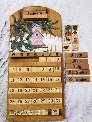 Vtg 1996 Wooden Wall Hanging Perpetual Calendar Hand Painted USA Made • $55