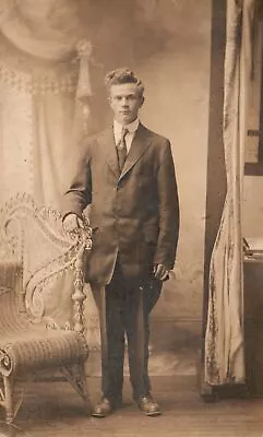 Vintage Postcard 1910's Handsome Gentleman Wearing Black Suit Necktie Curly Hair • $8.99