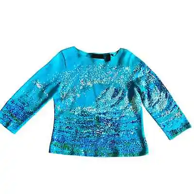 Vintage Michael Simon New York Rhinestone Blue Waves Sweater SZ S • $35