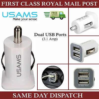 Car Charger 5V 3.1A Fast Charge Dual USB Metal Phone Car Charger For Iphone Sam • £3.49