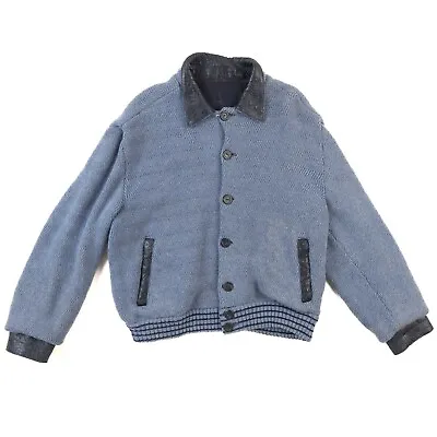 MAENI PARMA Wool Cashmere Ostrich Trim Blouson Coat Jacket EU:54 56 US:44 46 Blu • $535.33