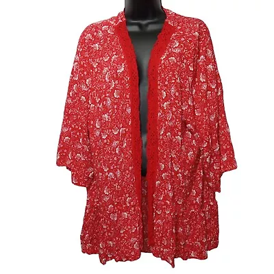 Maurices Cardigan Blouse Womens Size 20W (maurices Size 2) Red Floral Open Front • $14.99