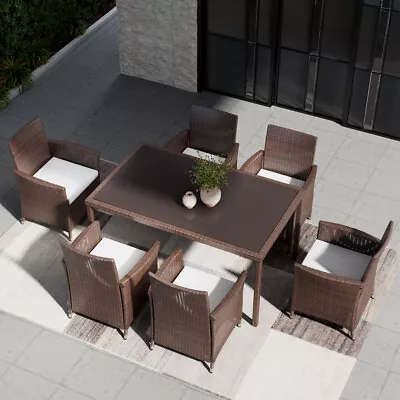 Brown Rattan Dining Sets Garden Furniture Table And Chairs Outdoor Patio Seater • £129.95