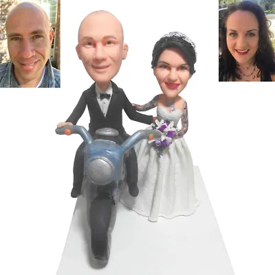 Bride And Groom Motorcycle Customized Wedding Cake Topper Handmade Wedding Gift  • $159