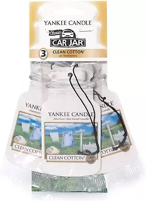 Yankee Candle Car Jar Scented Hanging Air Freshener Clean Cotton Pack Of 3 • £6.99