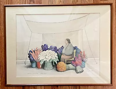 Large Arturo Estrada (b. 1925) Watercolor Flower Vendor Los Fridos Frida Kahlo • $750