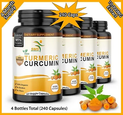 4X Turmeric Curcumin 95% With Black Pepper Pills Extra Strength Tumeric 240 Caps • $25.49