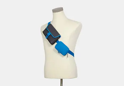 COACH Men's Blue Rider Double Sling Pouch Leather Phone Wallet Belt Bag $278 • $200