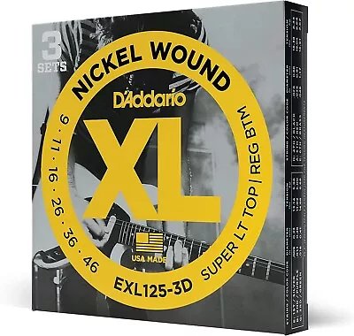 3 Pack D'Addario EXL125 Electric Guitar Strings 9-46 Light EXL125-3D Sets • $17.99