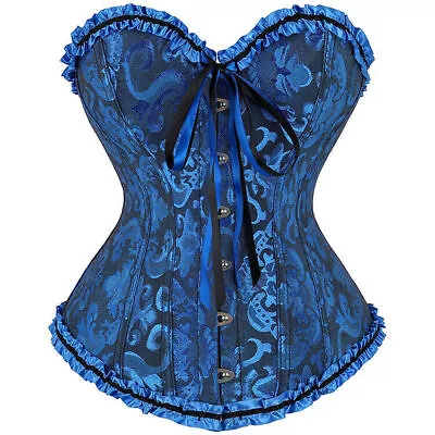 Lady Jacquard Floral Bustier Overbust Corset Top Lace Up Ruffle Steampunk Gothic • $21.76