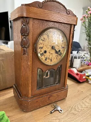 Antique Oak Mantle Clock C 19th Century German Style • £79.99