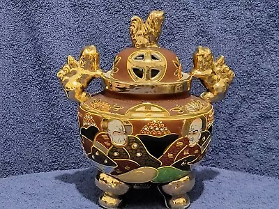 Vintage Antique 7  Tall  Triple Dog Satsuma Japanese Moriage Incense Burner • £30